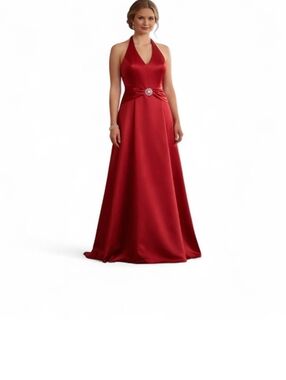 Jessica McClintock Gunne Sax Pink Satin Halter Gown Size 13/14 Formal Evening